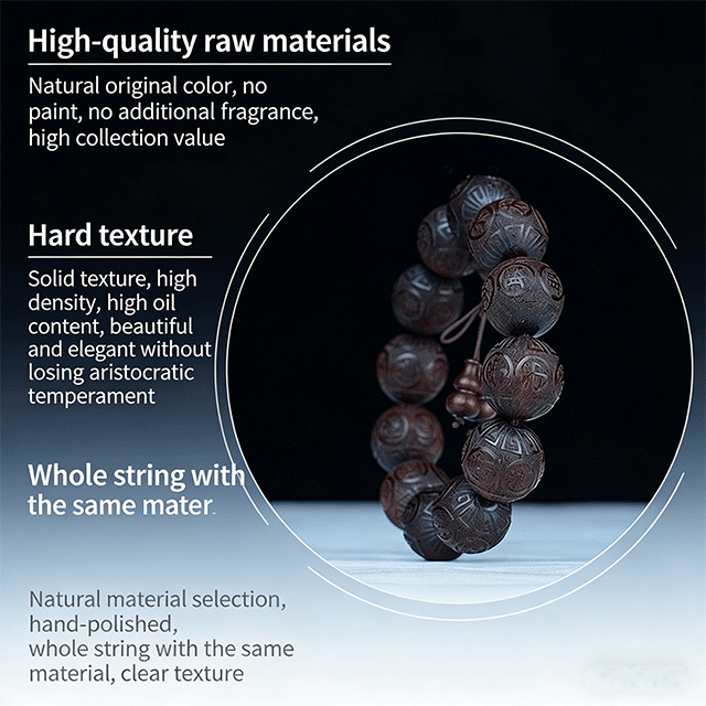 Meng Luochuan 12 Mantras Red Sandalwood Bracelet | Carved Rosewood | Infused Oriental Mystic Power