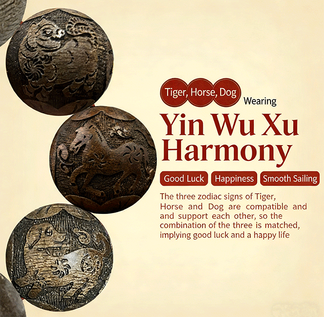 Oriental Spiritual Power Zodiac Three Harmony Prayer Beads - Sandalwood & Agarwood