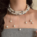 Elegant Layered Tassel Pearl Choker, Retro French Style High-End Dinner Party Necklace