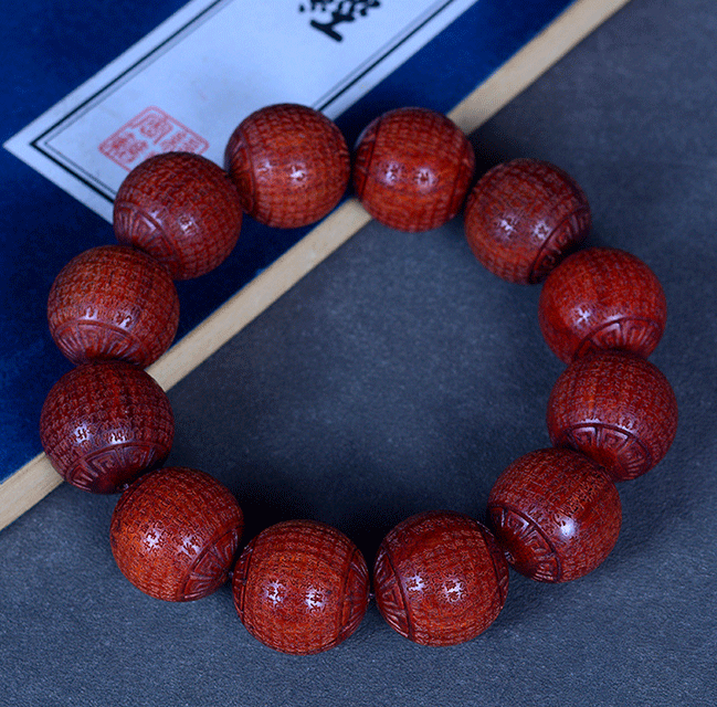 Oriental Spiritual Power Heart Sutra Bracelet - Red Sandalwood Six Paths Wood Huanghuali