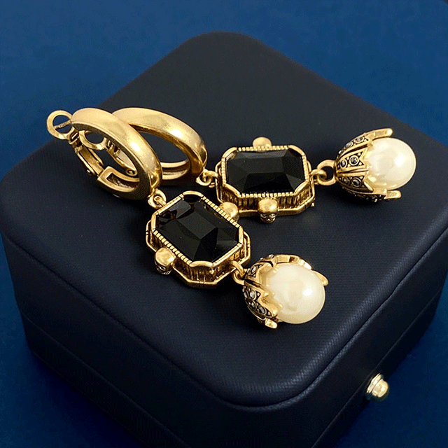 Antique Bronze Black Diamond Antique Silver White Diamond Dangle Earrings - Fashion Lovers’ Top Pick