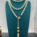 Make a Statement: Retro Mid-Century Baroque Layered Glass Pearl Long Necklace and Retro Baroque Ornate Drop Earrings – Your Ultimate Vintage-Inspired Luxury Piece